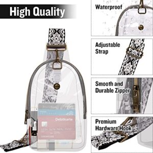 UIXIZQ Women Clear Sling Bag Stadium Approved, Small Crossbody Chest Backpack Guitar Strap Mini Casual Transparent PVC Daypack for Concert or sport events (Black/Grey)