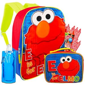 sesame street backpack and lunch box set – elmo backpack and lunch box bundle with lunch box, water pouch stickers, more | sesame street school bag