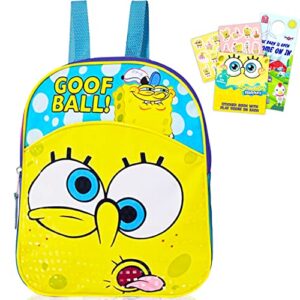 spongebob squarepants mini backpack for boys girls toddler preschool ~ 3 pc bundle with deluxe 11″ spongebob backpack, stickers, more (spongebob school supplies bundle)