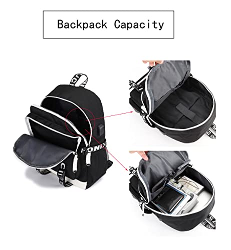 TIMMOR MAGIC Japanese Anime Backpack for Boys with USB Charging Port, Middle School College Tanjiro Bookbags for Women Men.(Black6)