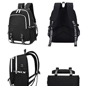 TIMMOR MAGIC Japanese Anime Backpack for Boys with USB Charging Port, Middle School College Tanjiro Bookbags for Women Men.(Black6)