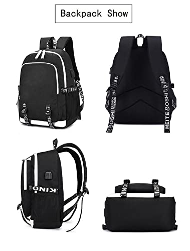 TIMMOR MAGIC Japanese Anime Backpack for Boys with USB Charging Port, Middle School College Tanjiro Bookbags for Women Men.(Black6)