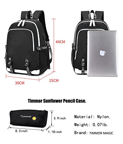 TIMMOR MAGIC Japanese Anime Backpack for Boys with USB Charging Port, Middle School College Tanjiro Bookbags for Women Men.(Black6)