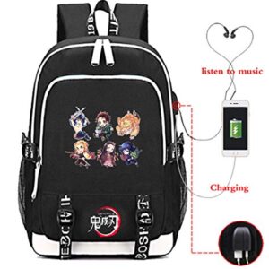 TIMMOR MAGIC Japanese Anime Backpack for Boys with USB Charging Port, Middle School College Tanjiro Bookbags for Women Men.(Black6)