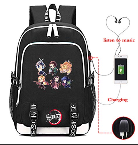 TIMMOR MAGIC Japanese Anime Backpack for Boys with USB Charging Port, Middle School College Tanjiro Bookbags for Women Men.(Black6)