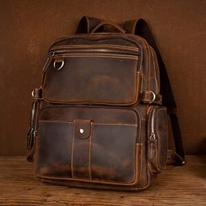 PAHVRION Men's Vintage Leather Backpack Casual Daypack Fits 15.6 Inch Laptop Brown Travel Rucksack Business Work Hiking Daypack