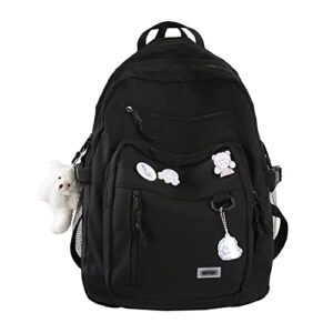 aesthetic backpack for school, teen girls preppy backpack, fashion big student school bags, multi pocket canvas backpack (black)