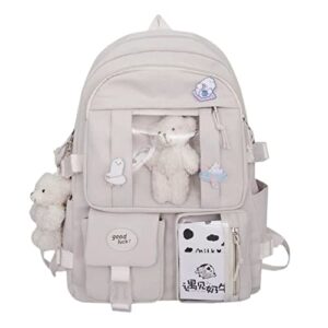 cherse kawaii school backpack for teen girls back to school aesthetic cute adorable lovely with kawaii pin and cute accessory (white)