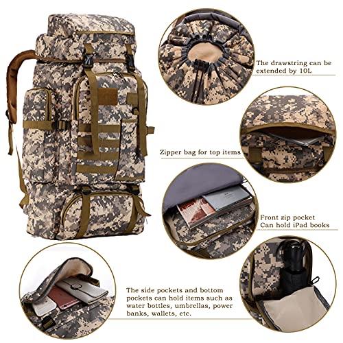 70L Waterproof Hiking Daypack Large Hiking Backpack, Hunting Camping Rucksack Backpack for Men Outdoor Sports Backpack (Desert color(Pocket))