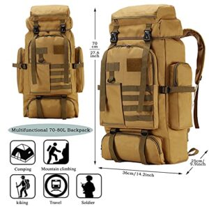 70L Waterproof Hiking Daypack Large Hiking Backpack, Hunting Camping Rucksack Backpack for Men Outdoor Sports Backpack (Desert color(Pocket))