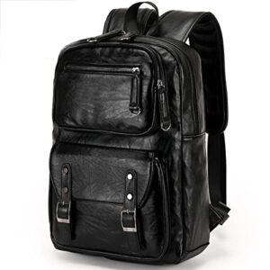 wqxd retro 100% real leather backpack，man casual genuine leather daypack，male business、school、office leisure travel computer rucksack (color : black, size : 15.6inchs)