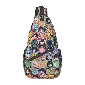anime crossbody sling backpack lattice sling bag travel hiking chest bag daypack for purses shoulder bag women men’s