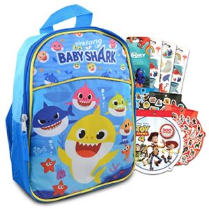pinkfong baby shark baby shark 11 inch mini school backpack for kids ~ 3 pc bundle with small baby shark school bag and toy story and finding dory stickers (baby shark school supplies set)