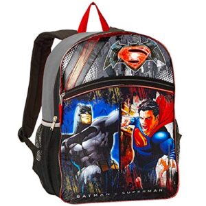 batman superman backpack for boys kids ~ premium 16″ superhero backpack (superman & batman school supplies)
