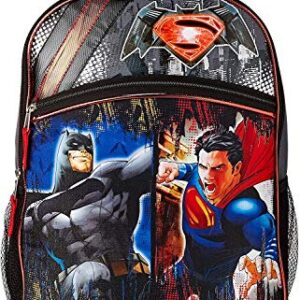 Batman Superman Backpack for Boys Kids ~ Premium 16" Superhero Backpack (Superman & Batman School Supplies)