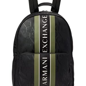 A|X Armani Exchange Men's Allover Logo Eco-Leather Backpack, Black Olivine, OS