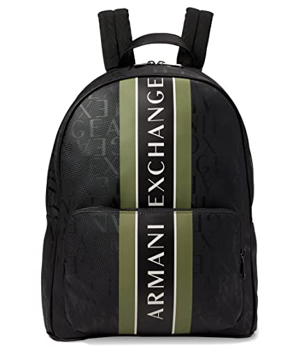 A|X Armani Exchange Men's Allover Logo Eco-Leather Backpack, Black Olivine, OS