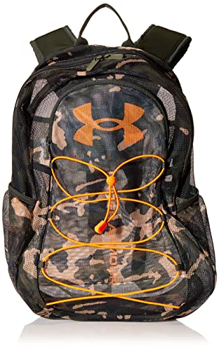 Under Armour Kids' Hustle Mesh Backpack, (310) Baroque Green / / Blaze Orange, One Size Fits Most