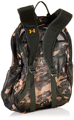 Under Armour Kids' Hustle Mesh Backpack, (310) Baroque Green / / Blaze Orange, One Size Fits Most