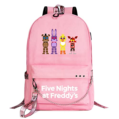 Mayooni Students Large Backpack Canvas Bookbag for Boys,Girls-Five Nights at Freddy's Schoolbag with USB Charging Port