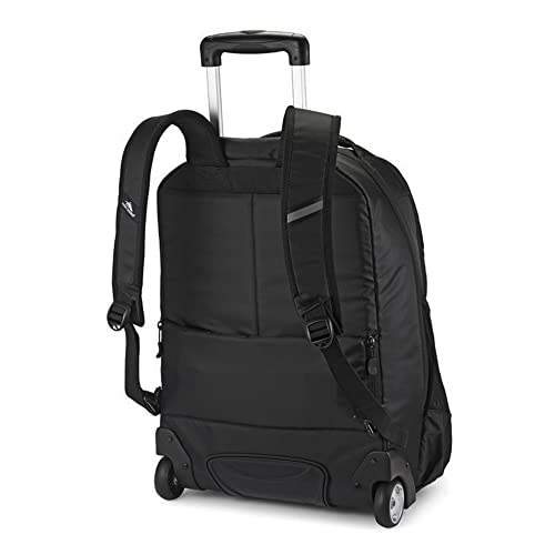 High Sierra Powerglide Pro Wheeled Backpack with 360 Degree Reflectivity, Telescoping Handle, Dual Side Pockets, and Laptop Sleeve, Black