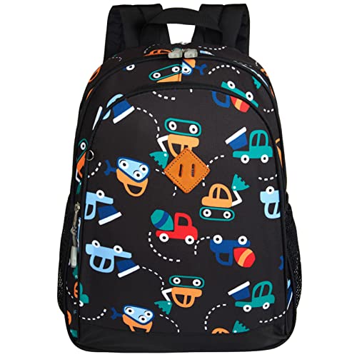 JinBeryl 15 Inch Toddler Backpack Boys, Kids Backpack for Preschool or Kindergarten, Cartoon Truck Black