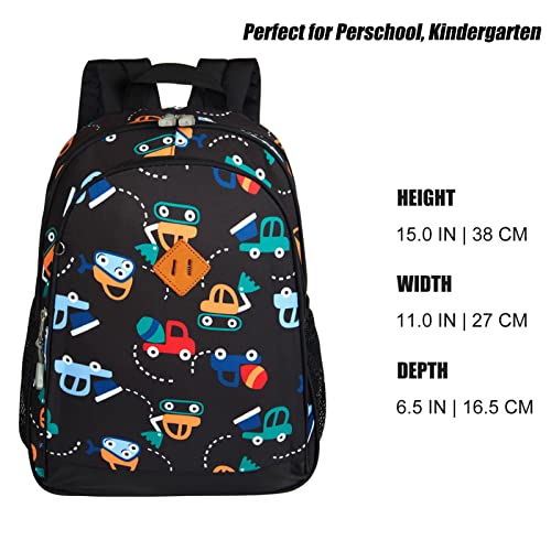 JinBeryl 15 Inch Toddler Backpack Boys, Kids Backpack for Preschool or Kindergarten, Cartoon Truck Black