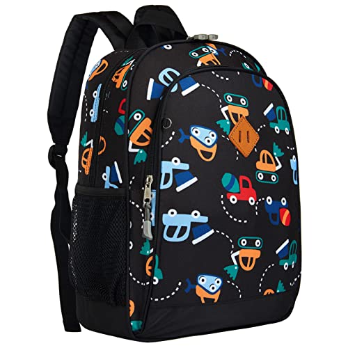 JinBeryl 15 Inch Toddler Backpack Boys, Kids Backpack for Preschool or Kindergarten, Cartoon Truck Black