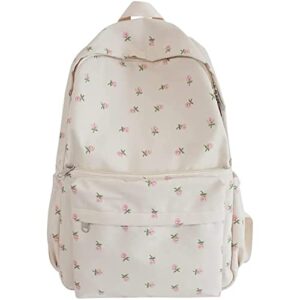 2023 cute preppy school bag floral printed kawaii backpack cottagecore aesthetic backpack bookbag laptop daypack (white)