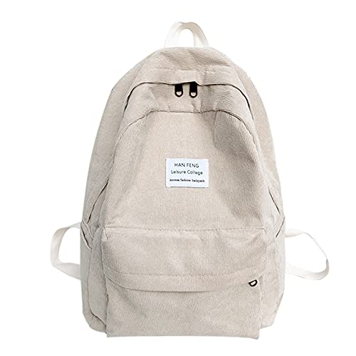 Casual School Corduroy Backpack Travel Daypack Capacity Book Bag Laptop Bag for Women Girls Teenage, Khaki