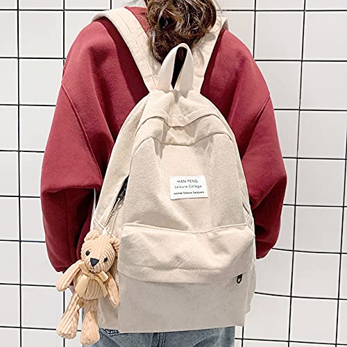 Casual School Corduroy Backpack Travel Daypack Capacity Book Bag Laptop Bag for Women Girls Teenage, Khaki