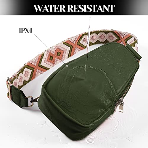 JXWENBYX Sling Bag for Women PU Leather Sling Bag Small Crossbody Sling Backpack Fashion Chest Bag for Traveling Hiking (Green)