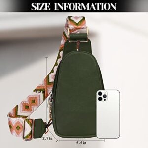 JXWENBYX Sling Bag for Women PU Leather Sling Bag Small Crossbody Sling Backpack Fashion Chest Bag for Traveling Hiking (Green)