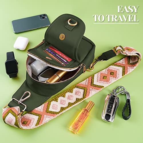 JXWENBYX Sling Bag for Women PU Leather Sling Bag Small Crossbody Sling Backpack Fashion Chest Bag for Traveling Hiking (Green)