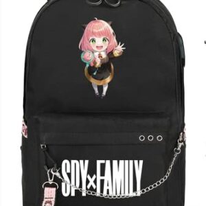 SPIRTUDE Spy x Family Backpack for School Anya Forger Bookbag Anime Backpacks with USB Charging Port, 17inch (B)