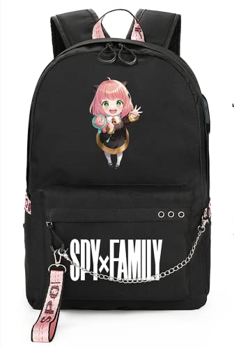 SPIRTUDE Spy x Family Backpack for School Anya Forger Bookbag Anime Backpacks with USB Charging Port, 17inch (B)