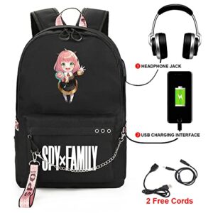 SPIRTUDE Spy x Family Backpack for School Anya Forger Bookbag Anime Backpacks with USB Charging Port, 17inch (B)