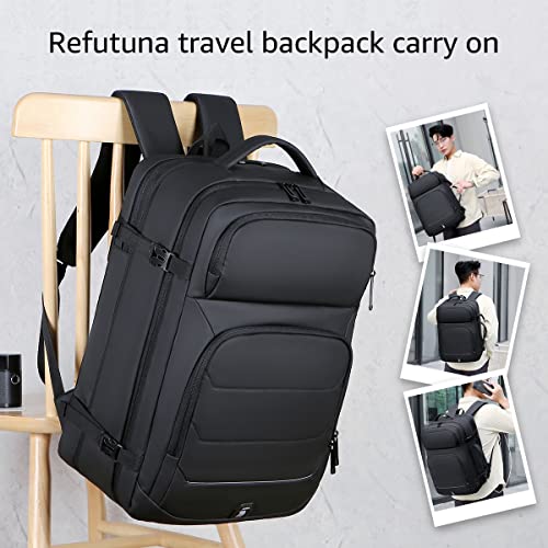 32L Travel Laptop Backpack 16 Inch Carry On Suitcase Backpack Flight Approved, Water Resistant Large Expandable Luggage Backpack for Men Women with USB Charging Port, Black