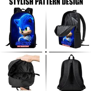 LMUCYISYIS Cartoon the Hedgehog Backpack, Anime Blue Hedgehog Schoolbag Large Capacity Bookbag Durable Daypack Outdoor Travel Laptop Bag for Boys Girls Teens Gift 17 Inch (Cartoon 2)