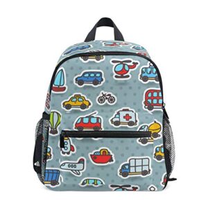 orezi cute cartoon cars transport pattern toddler backpack for boys girls,kid’s backpack schoolbags for kindergarten preschool toddler travel bag snack bag with chest clip
