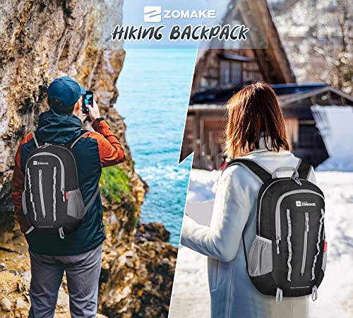 ZOMAKE Packable Hiking Backpack Water Resistant:32L Lightweight Foldable Backpacks - Small Packable Back Pack for Travel Camping Hiking Women Men (Black)