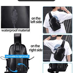 SEAFEW Black Leather Small Sling Bag Crossbody Backpack Shoulder Bag for Men Women, Hiking Daypack Multipurpose Anti-Theft Cross Body Chest Bags, One Strap Backpack for Walking Biking Travel Cycling