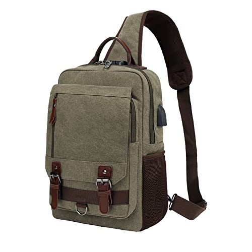 BASICPOWER Messenger Bag Canvas Sling Crossbody Backpack Laptop Casual Travel for Men Women