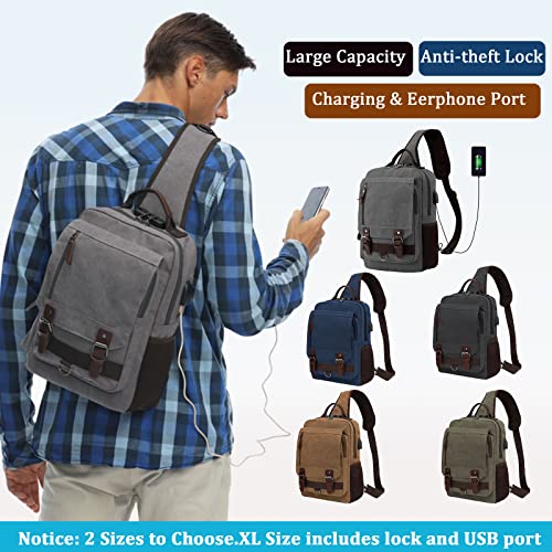 BASICPOWER Messenger Bag Canvas Sling Crossbody Backpack Laptop Casual Travel for Men Women