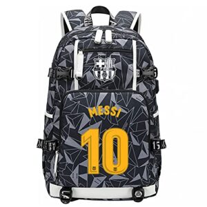 kbiko-zxl teen boys lionel messi backpack soccer star bookbag classic travel knapsack with usb charging port for student
