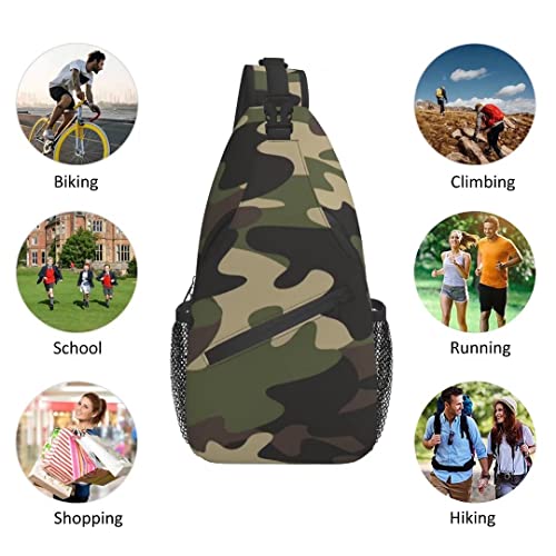 Camouflage Chest Sling Bag Seamless Green And Brown Colors Camo Pattern Military Background Crossbody Shoulder Backpack Lightweight Travel Hiking Casual Daypack for Men Women Outdoors Biking Climbing