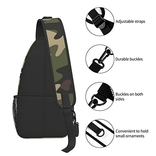 Camouflage Chest Sling Bag Seamless Green And Brown Colors Camo Pattern Military Background Crossbody Shoulder Backpack Lightweight Travel Hiking Casual Daypack for Men Women Outdoors Biking Climbing
