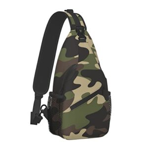 Camouflage Chest Sling Bag Seamless Green And Brown Colors Camo Pattern Military Background Crossbody Shoulder Backpack Lightweight Travel Hiking Casual Daypack for Men Women Outdoors Biking Climbing