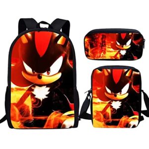 LHSAA 3PCS Backpack Casual Bag with Lunch Bag Tote And Pencil Case for Teenage Boys and Girls Cartoon Shoulder Laptop Large Capacity