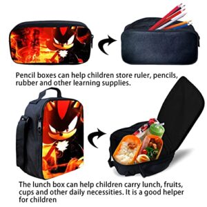 LHSAA 3PCS Backpack Casual Bag with Lunch Bag Tote And Pencil Case for Teenage Boys and Girls Cartoon Shoulder Laptop Large Capacity